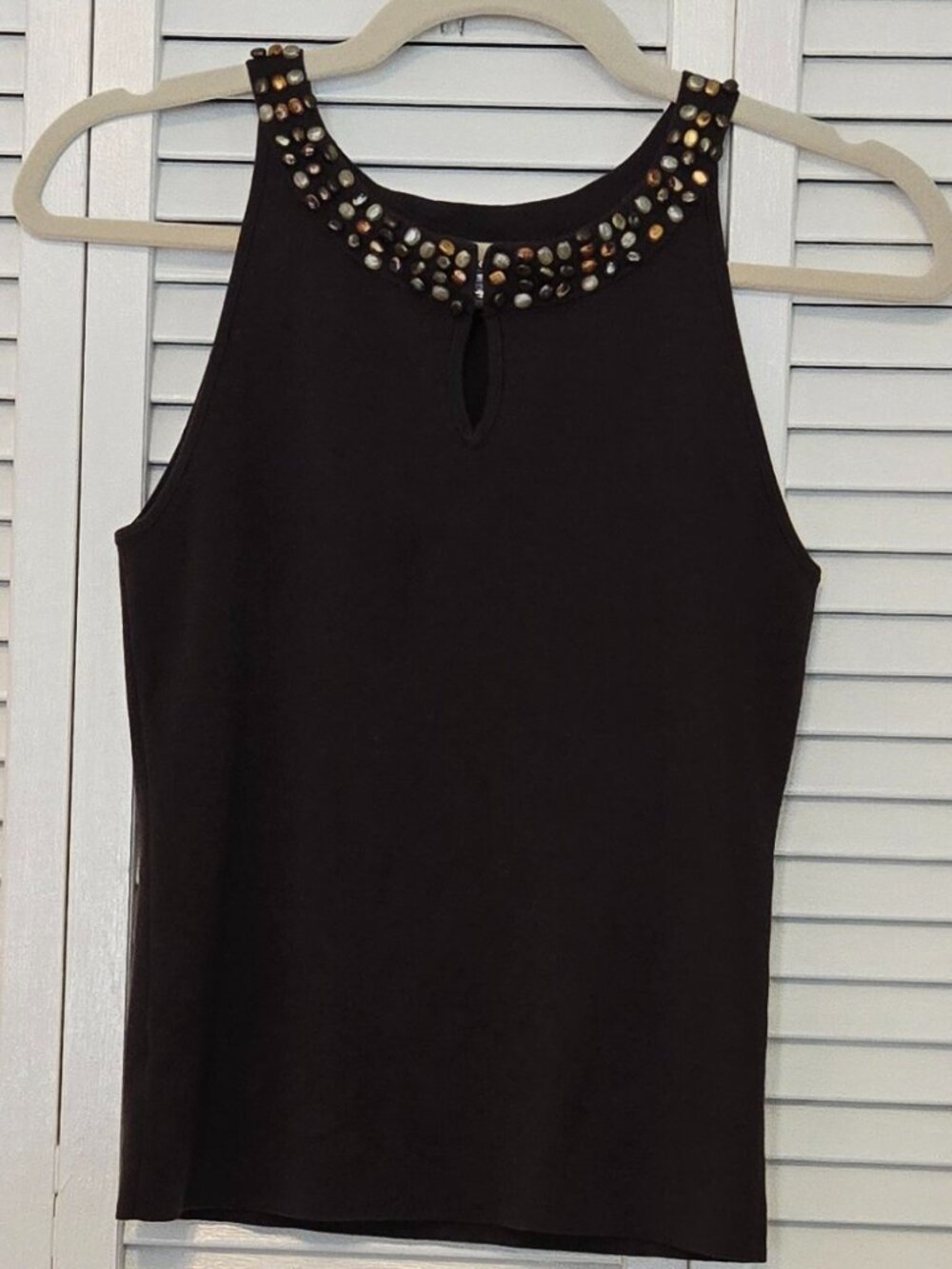 Ann Taylor LOFT Sleeveless Top with Beaded Neckline - Size Petite S